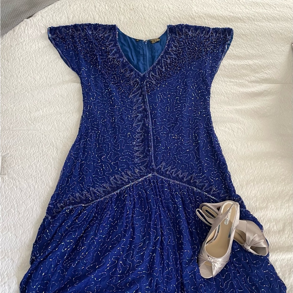 Elegant Beaded Navy Blue Evening Dress
